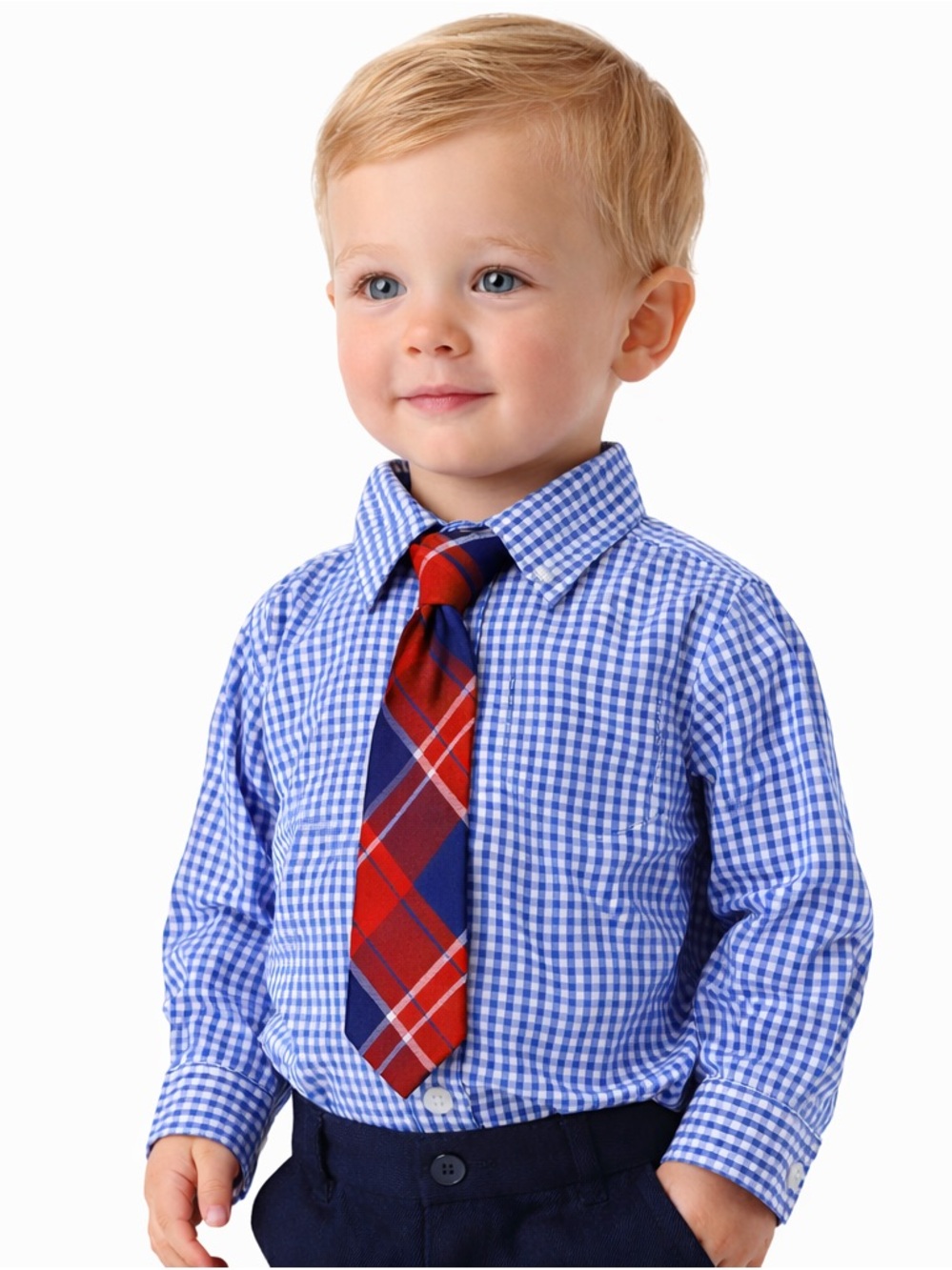 Nautica Toddler Boy Dress Shirt Tie 18M Blue Gingham Button‎ Up EUC